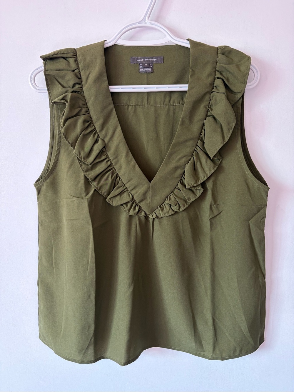 French Connection Olive Green Ruffle V-Neck Camisole